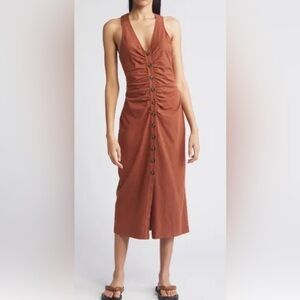 Treasure & Bond Orange Ruched Pencil Midi Dress